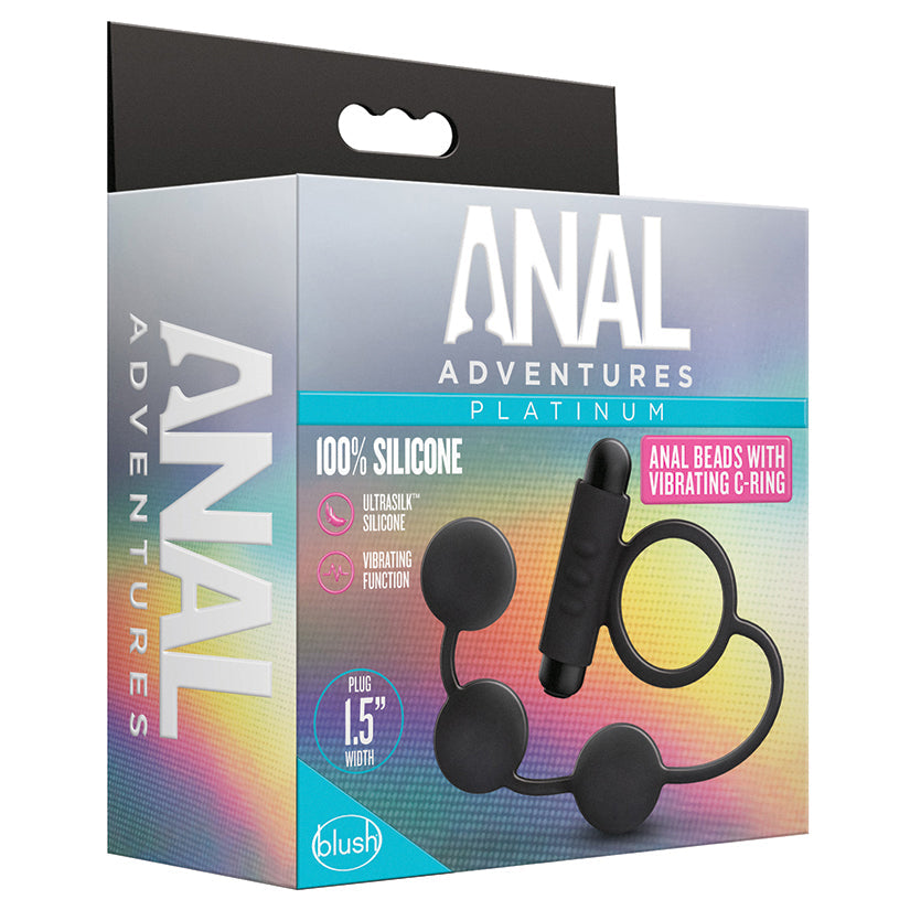 Anal Adventures Platinum Silicone Anal Ball with Vibrating C-Ring Black