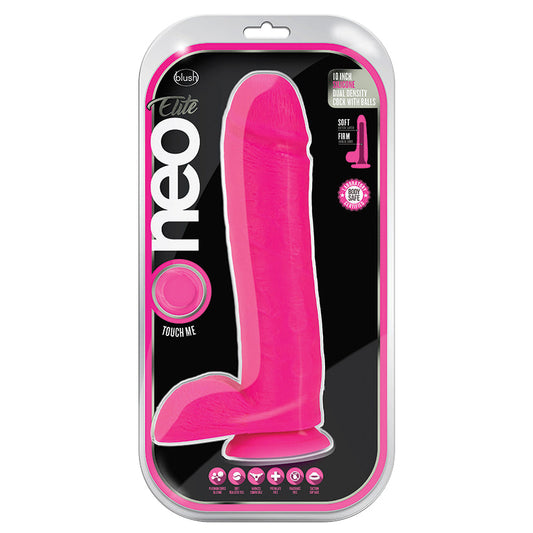 Neo Elite Silicone Dual Density Cock with Balls-Neon Pink 10"