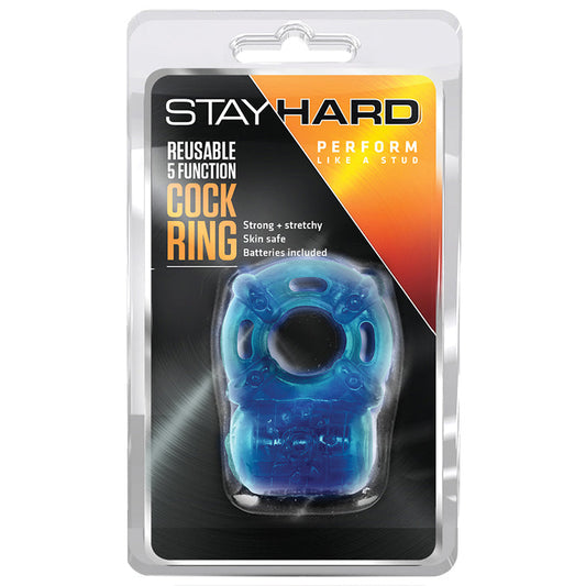 Stay Hard Reusable 5 Function Cockring-Blue