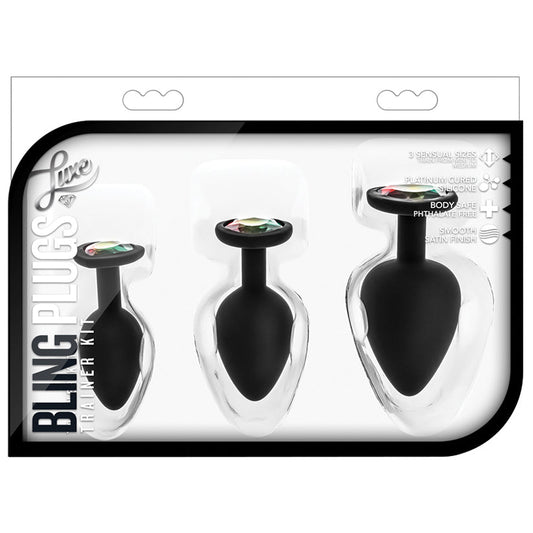 Luxe Bling Plugs Training Kit-Black With Rainbow Gems