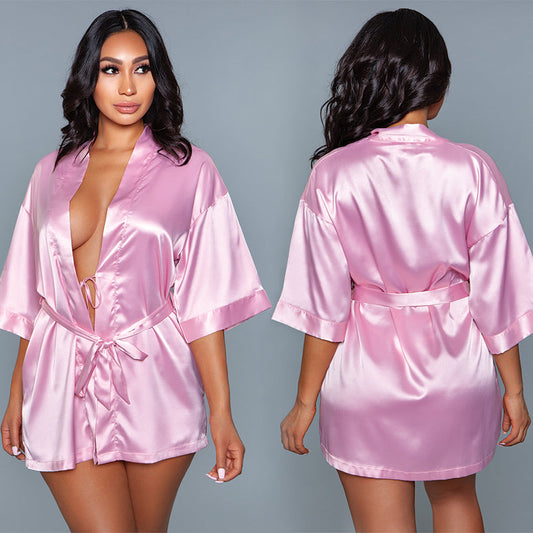 BeWicked Satin Robe-Pink 1X