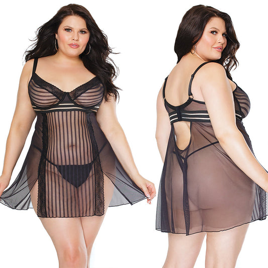 Coquette Babydoll & G-String Set-Black 3X/4X