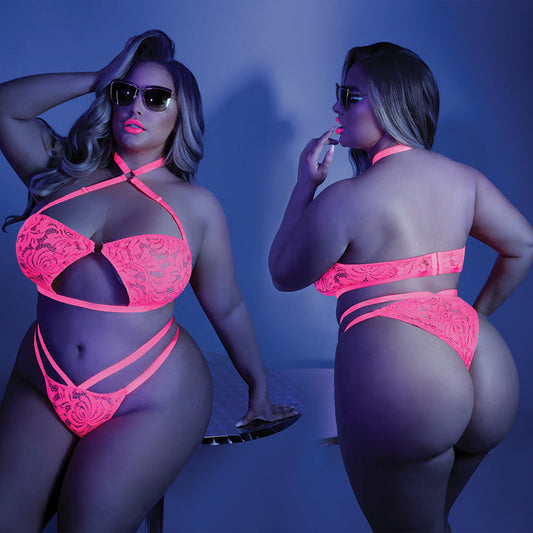 Fantasy Lingerie Glow Lights Off Bralette & Panty-Neon Pink Queen