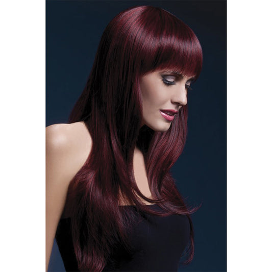 Fever Smiffys Sienna Wig Long Wavy & Fringe Black Cherry 26