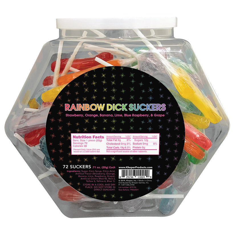 Rainbow Dick Suckers Display of 72 Assorted