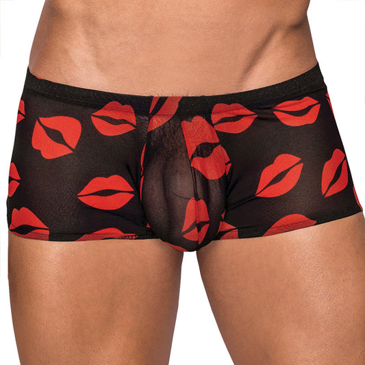 Male Power Kiss Me Mini Shorts-Black Large