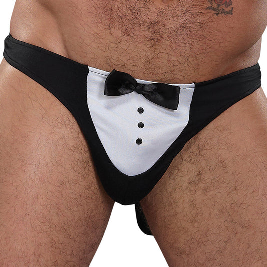 Male Power Novelty Ma√É¬Ætre D' Thong-Black One Size