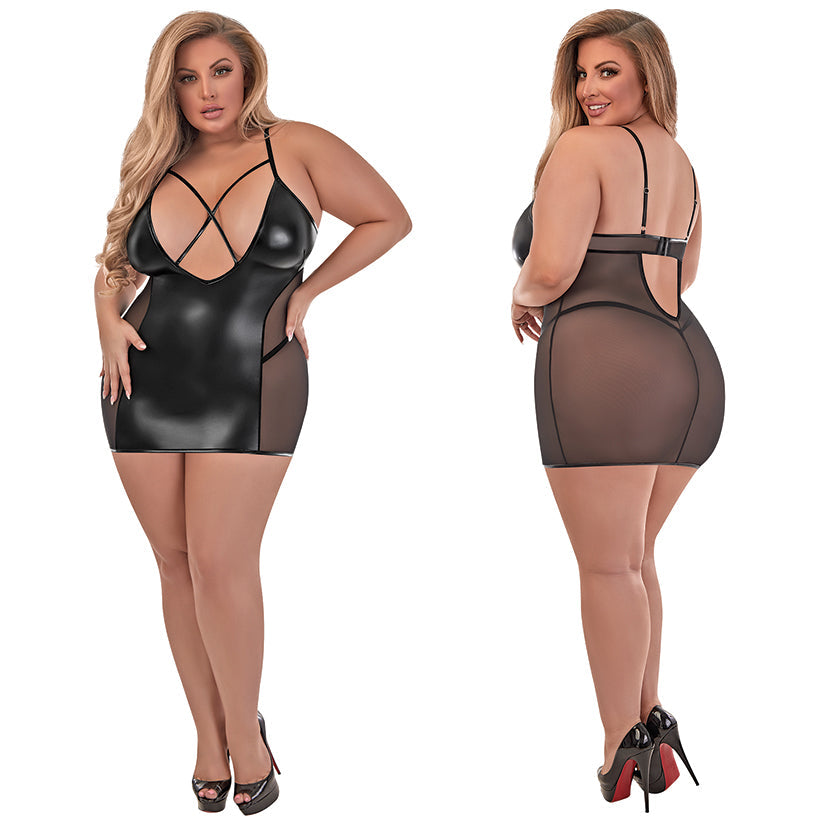 MAGIC SILK Wicked Ways Chemise & G-Set-Black QUEEN