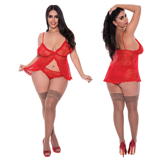 Magic Silk Babydoll & Panty Set-Red QU...