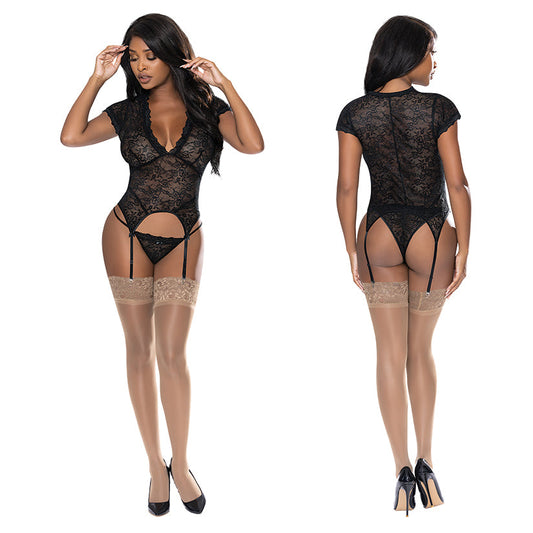 Magic Silk Basque & Tanga Set-Black S/...