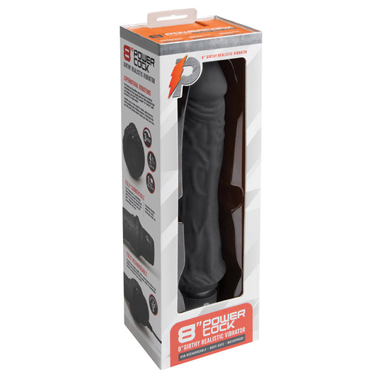 Powercocks Girthy Realistic Vibrator-Black 8"