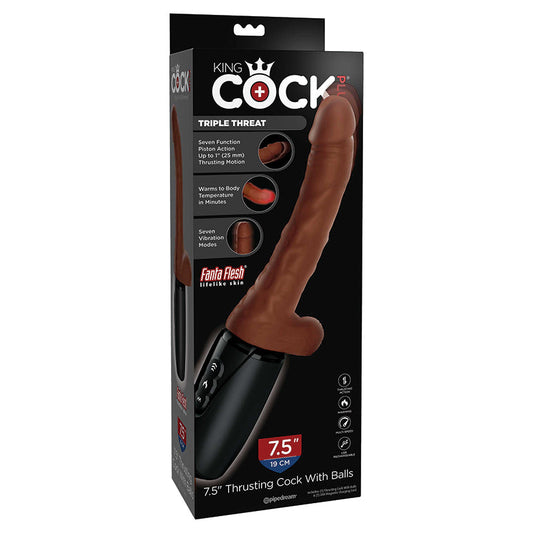 King Cock Plus Thrusting Cock with Balls-Brown 7.5