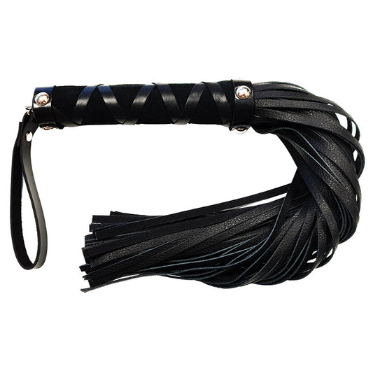 Leather Flogger with Studded Handle-Bl...